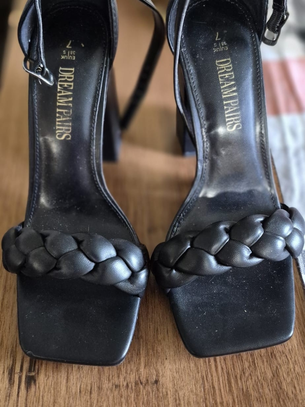 Dream Pairs Black Braided Front Block Heel Sandals